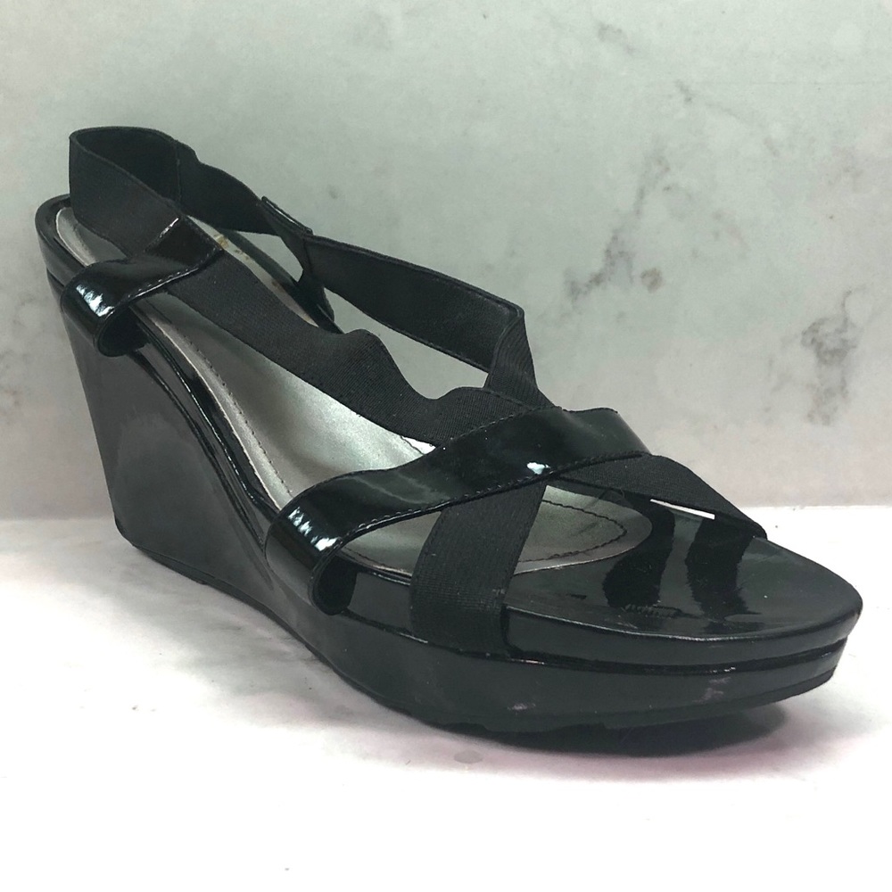 Kenneth Cole Black Leather Wedge Sandals